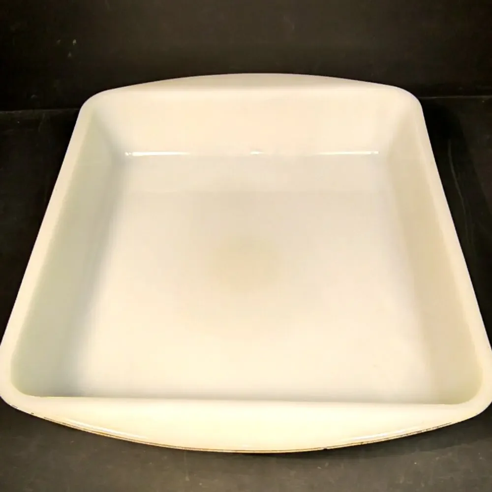 1810.  Glasbake Milk Glass Square Yellow Baking Dish Cake Pan J-257 Vintage